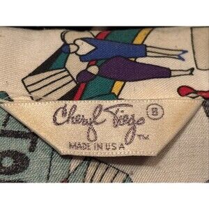 Vintage Cheryl Tiegs Sears Button Up Shirt Women sz 8  Stylized Print 1/2 Sleeve